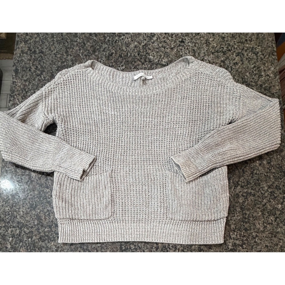 Victorias Secret Waffle Knit Pocket Sweater Beige Oatmeal Pullover Womens L